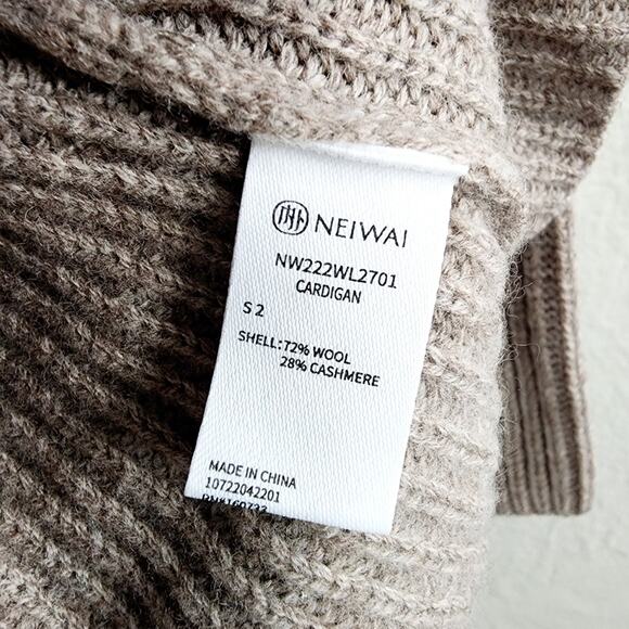 Neiwai V-Neck Wool Cashmere Blend Belted Cardigan Stucco Loose Fit (S) NWT - Picture 11 of 15